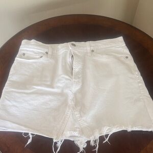 GAP White Denim Mini Skirt with Distressed Hem